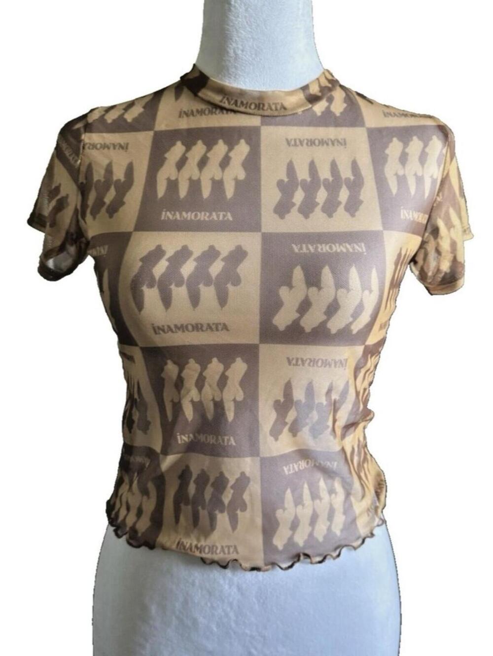 INAMORATA MESH PRINT SHEER BROWNS Shirt COVERUP Bambi Baby Tee